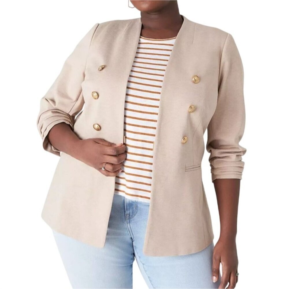 Lane Bryant Ponte Bryant Collarless Blazer Beige Women's Size 26 Business Casual
